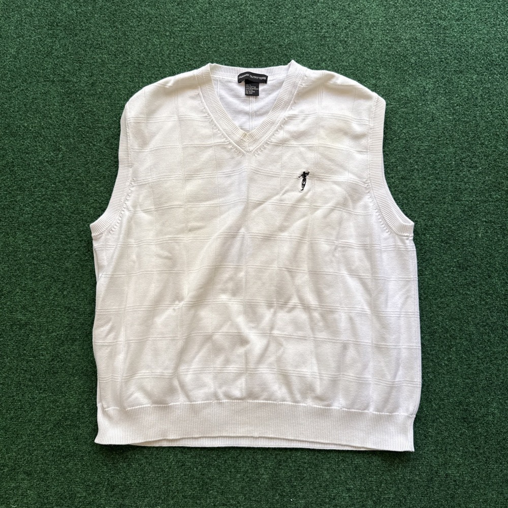Fairway‎ Outfitters Golf Vest Mens Large V-Neck White Sweater Knit Pullover A2